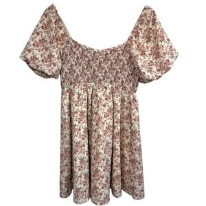 Altar'd State Floral Smocked Babydoll Dress Bow Back Cottagecore Coquette M